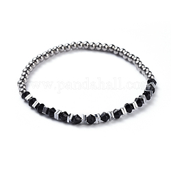 Perlas de vidrio estiran las pulseras, con perlas de hematita sintéticas no magnéticas electrochapadas y 304 perlas de acero inoxidable, color acero inoxidable, 2-1/4 pulgada (5.8 cm)