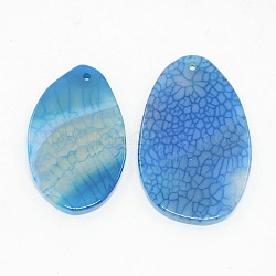 Pendentifs en forme de larme en agate naturelle, teinte, bleu royal, 37~50x20~25x3~4mm