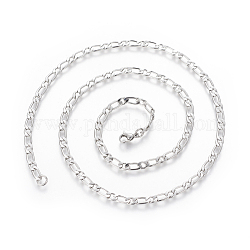 304 Stainless Steel Figaro Chain Necklaces, with Lobster Claw Clasps, Stainless Steel Color, 23.9 inch(60.8cm), 4mm