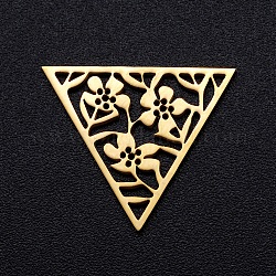 201 Edelstahl Filigrane Tischlerei Verbinder, Laserschnitt, Dreieck mit Blume, golden, 17x20x1 mm