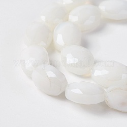 Chapelets de perles en verre électroplaqué, perle plaquée lustre, ovale à facettes, fumée blanche, 11.5~12x8.5~9x6~6.5mm, Trou: 1.2mm, Environ 25 pcs/chapelet, 11.8 pouce (30 cm)