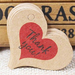 Etiquetas de regalo de papel, Etiquetas colgantes, para manualidades, para el dia de san valentin, acción de gracias, corazón con la palabra gracias, burlywood, 32x39x0.4mm, agujero: 4 mm