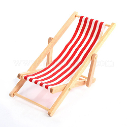Miniatur faltbarer Strandliegestuhl aus Holz mit Dekorationen, mit einem Tuch, für Puppenstubendekoration, rot, 110x50 mm