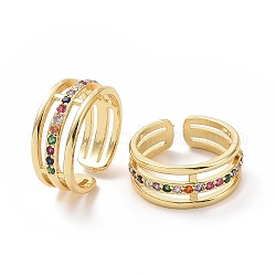 Красочное кольцо-манжета с тройной линией кубического циркония, украшения из латуни для женщин, золотые, размер США 7 1/4 (17.5 мм)