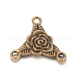 Tibetan Style Alloy Chandelier Component Links, 3 Loop Connectors, Triangle with Flower, Cadmium Free & Nickel Free & Lead Free, Antique Bronze, 19.5~20x21~21.5x3mm, Hole: 2mm