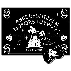 Ensemble de planches de divination à pendule en bois imprimé, tableau parlant rectangle, avec accessoires planchette, thème de l'Halloween, fantôme, 11.2~30x9~21x0.5 cm, 2 pièces / kit