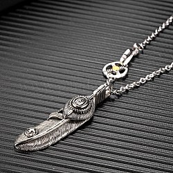 Titan Stahl Anhänger Halsketten, Feder, Antik Silber Farbe