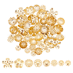 Unicraftale ca. 80 Stück, 8 Stile, ausgefallene Perlenkappen aus Edelstahl, mehrblättrige Blumenperlenkappe, goldene Perlenkappe, Loch 1~1.5 mm, für die Herstellung von Armbändern, Halsketten, Ohrringen und Schmuck