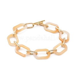 (vente d'usine de fêtes de bijoux) bracelets de chaîne de câble en acrylique et en aluminium, avec 304 fermoirs à bascule en acier inoxydable, or clair, mocassin, 8-5/8 pouce (22 cm)