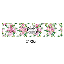 Handmade Soap Paper Tag, Both Sides Coated Art Paper Tape with Tectorial Membrane, Rectangle with Leaf/Flower Pattern & Word, for Soap Packaging, Pearl Pink, 210x50mm