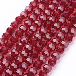Chapelets de perles en verre, facetté (32 facettes), ronde, rouge foncé, 6mm, Trou: 1.2mm, Environ 88~91 pcs/chapelet, 19.49 pouce ~ 20.08 pouces (49.5~51 cm)