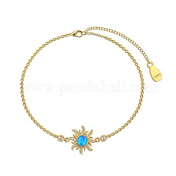 925 bracelets maillons soleil en argent sterling, avec opale synthétique, véritable 18k plaqué or, 5-7/8 pouce (15 cm)