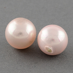 Shell Beads, Imitation Pearl Bead, Grade A, Half Drilled Hole, Round, Misty Rose, 14mm, Hole: 1mm