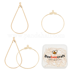 Beebeecraft 40pcs 2 pendentifs en laiton de style, accessoires de créoles, larme et bague, or, 33~46x23~29x0.8~1mm, Trou: 1mm, 20 pièces / style