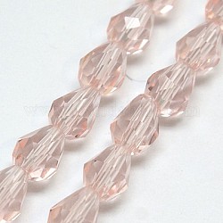 Glass Beads Strands, Faceted, Teardrop, Pink, 18x12mm, Hole: 1mm, about 40pcs/strand, 27.6inch