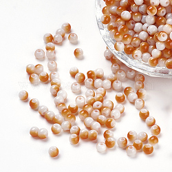 Perles en résine peintes par pulvérisation, ronde, deux tons, orange foncé, 4.5x4mm, Trou: 1mm