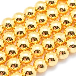 Chapelets de perles en hématite synthétique sans magnétiques, grade AAA, Plaqué longue durée, ronde, plaqué or, 3mm, Trou: 1mm, Environ 140 pcs/chapelet, 15.7 pouce (40 cm)