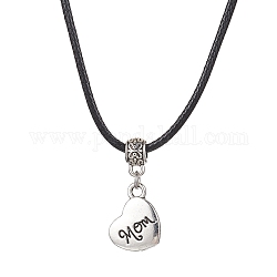 Collana con pendente in lega cuore con parola mamma e cordoncini in similpelle, per la festa della mamma, argento antico, 17.72 pollice (45 cm)