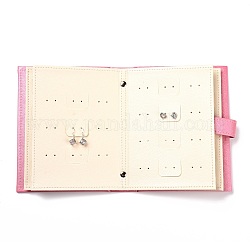 Libro plegable portátil con soporte para pendientes de cuero pu, libro de almacenamiento de joyas para mujer niña, rosa, 18.5x13.7x4 cm, agujero: 2 mm, 4 hojas, 8 páginas/unidad