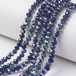 Electroplate Transparent Glass Beads Strands, Half Multi-color Plated, Faceted, Rondelle, Medium Blue, 6x5mm, Hole: 1mm, about 85~88pcs/strand, 16.1~16.5 inch(41~42cm)