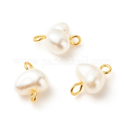 Encantos del conector de perlas de imitación de plástico abs, con bucles dobles de latón, corazón, dorado, 12.5~13x9x6mm, agujero: 1.8~2 mm