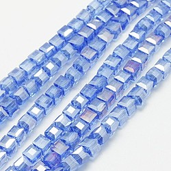電気メッキガラスビーズセット  ABカラーメッキ  多面カット  キューブ  コーンフラワーブルー  3x3x3mm  穴：1mm