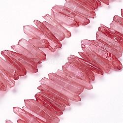 Fili di perline di punti di cristallo di quarzo naturale, tinto, pepite, rosso ciliegia, 15~30x4~8x4~7mm, Foro: 1 mm, 8 pollice