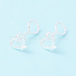 Boucles d'oreilles puces petit coeur creux 999 argent fin, boucles d'oreilles minimalistes exquises pour fille femmes, couleur d'argent, 15mm, pin: 0.8 mm