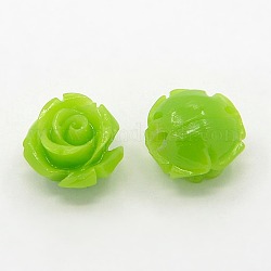Perles roses de fleur de 3D en corail synthétique, teinte, vert jaune, 8x8mm, Trou: 1mm