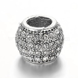 Aleación de plata antigua plateado Diamante de imitación abalorios europeas, abalorios con grande agujero, cristal, 12x9mm, agujero: 5.5 mm