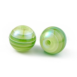 Placage uv perles de résine irisées arc-en-ciel, ronde, vert clair, 16x15mm, Trou: 3mm