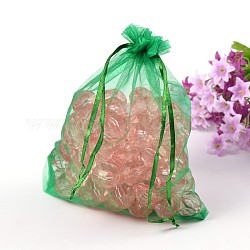 Organza Bags, with Ribbons, Rectangle, Sea Green, Size: about 14cm wide, 17cm long