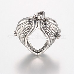Eco-Friendly Rack Plating Brass Hollow Heart Cage Pendants, Cadmium Free & Lead Free, Antique Silver, 31x32x15mm, Hole: 9x4mm, Inner Size: 25x23mm