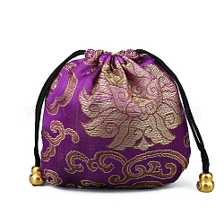 Pochettes d'emballage de bijoux en brocart de soie de style chinois, sacs-cadeaux à cordon, motif de nuage de bon augure, violet, 11x11 cm