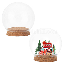 BENECREAT 4.3x4.25inch 2PCS Clear Glass Cloche Display Dome with Cork Base, Eternal Transparent Flower Glass Cover for Christmas Party and Art, Inner Diameter: 74mm