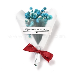 Valentine's Day Theme Mini Dried Flower Bouquet, with Ribbon, for Gifts Box Packaging Decorations, Deep Sky Blue, 110x81x27mm