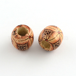 Barrel Printed Natural Wood Large Hole Beads, Peru, 16~17x15~16mm, Hole: 6~7mm