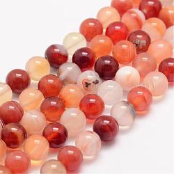 Natürlichen Karneol Perlenstränge, Runde, gefärbt, 10 mm, Bohrung: 1 mm, ca. 38 Stk. / Strang, 15.5 Zoll