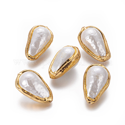 Natur kultivierten Süßwasser Perlen, mit Messing-Zubehör, Träne, golden, 30~32x18~20x16 mm, Bohrung: 0.8 mm