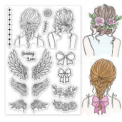 GLOBLELAND Angel Clear Stamps Wing Bowknot Flowers Lace Silicone Clear Stamp Seals for Cards Making DIY Scrapbooking Photo Journal Album Decoration