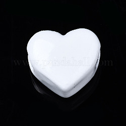 Cuentas de latón pintado con spray, corazón, blanco, 9x10.5x6mm, agujero: 2 mm