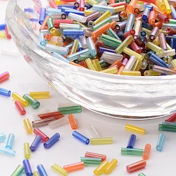 Transparent Colours Rainbow Glass Bugle Beads, AB Color, Mixed Color, 6x1.8mm, Hole: 0.6mm