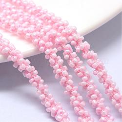 Cavi rocaille, con corde in poliestere, 6-ply, foro rotondo, perla rosa, 6mm, circa 32.8 iarde (30 m)/fascio