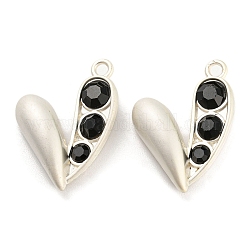 Alloy with Glass Pendants, Heart Charms, Matte Silver Color, 22x17x7mm, Hole: 1.8mm