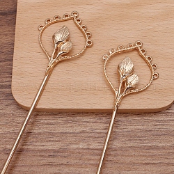 Eisen-Haar-Stick Zubehör, mit Legierungsblume und Schleifen, Licht Gold, 156x36x6 mm