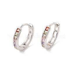 Красочные серьги-кольца с кубическим цирконием, настоящие 18-каратные позолоченные латунные украшения для женщин, без свинца и без кадмия, Реальная платина, 15.5x3 мм, штифты : 0.8 мм