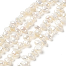 Natürliche Keshiperlen Stränge, kultivierte Süßwasserperle, barocke Perlen, Klasse 4 a, zwei Seiten poliert, Blumenweiß, 6~8x5~6x3~5 mm, Bohrung: 0.7 mm, ca. 70~74 Stk. / Strang, 13.98''~14.17'' (35.5~36 cm)