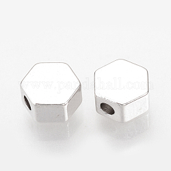 Brass Spacer Beads, Nickel Free, Real Platinum Plated, Hexagon, 6x7x3mm, Hole: 1.5mm