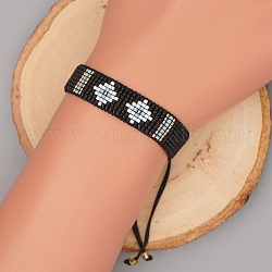 Braccialetto di perline intrecciate con semi di miyuki, braccialetto dell'amicizia da donna a rombo con malocchio, nero, 11 pollice (28 cm)
