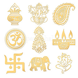 Olycraft 9 pz 1.6x1.6 pollici adesivi a tema religioso adesivo stile indiano ganesha autoadesivi adesivi dorati adesivi in metallo dorato per album fai da te artigianato in resina decorazione del telefono e della bottiglia d'acqua